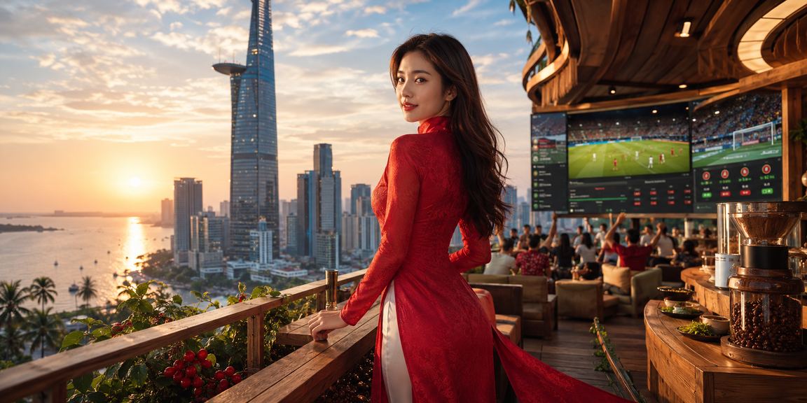 Người phụ nữ mặc áo dài tại TP Hồ Chí Minh sử dụng điện thoại tham gia cá cược casino và nhận voucher