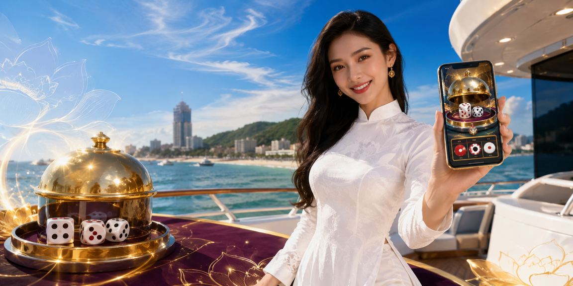 Người phụ nữ mặc áo dài tại Vũng Tàu tham gia game Tài Xỉu và theo dõi giải thưởng trực tuyến